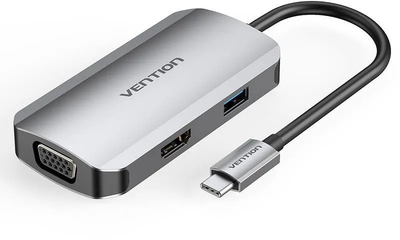 Replikátor portov Vention 4-in-1 USB-C to HDMI/VGA/USB 3.0/PD Docking Station 0.15M Gray Aluminum