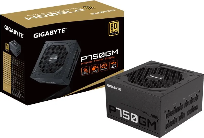 Počítačový zdroj GIGABYTE P750GM, 750W, ATX, 80 PLUS Gold, účinnosť 90%, 4 ks PCIe (8-pin
