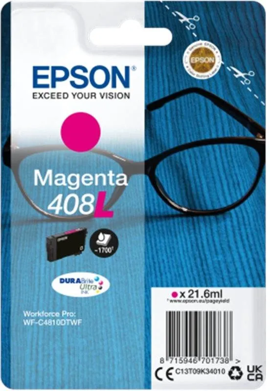 Epson originálny ink C13T09K34010, T09K340, 408L, magenta, 21.6ml, Epson WF-C4810DTWF