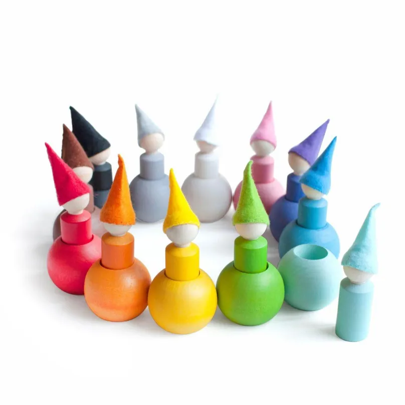Vzdelávacia sada Ulanik Montessori drevená hračka „Small Peg Dolls with Hats and Balls?