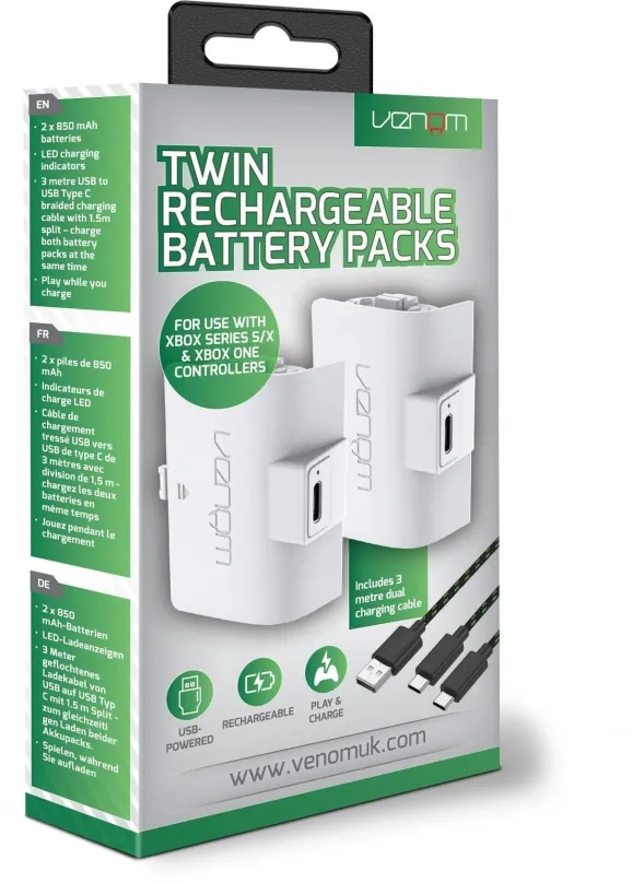 Batéria kit VENOM VS2872 Xbox Series S/X & One White Twin Battery Pack + 3m kábel