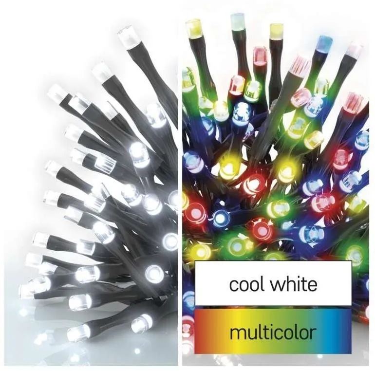 Svetelná reťaz EMOS LED vianočná reťaz 2v1, 10 m, vonkajšia aj vnútorná, studená biela/multicolor, programy