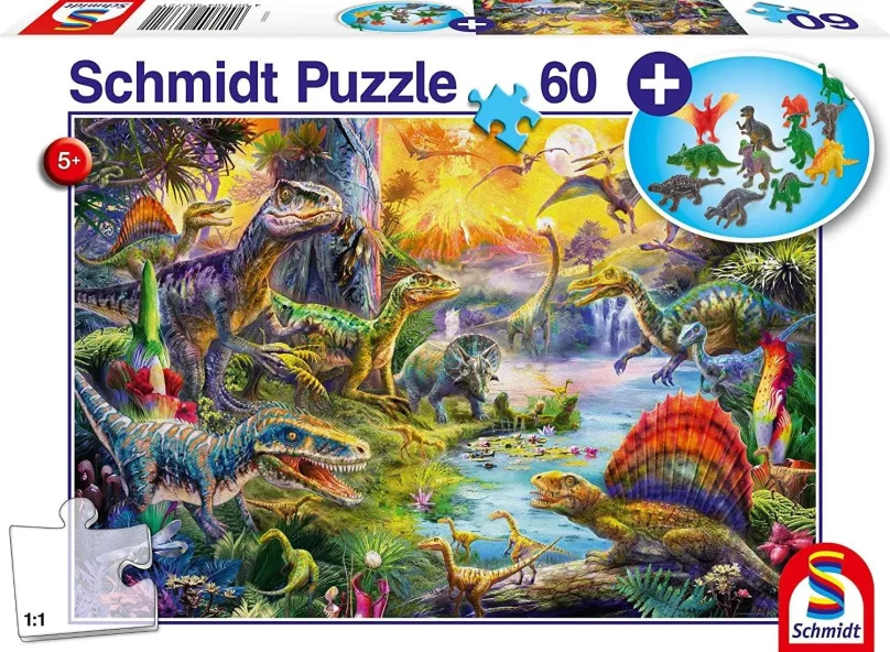 Puzzle Puzzle Dinosaury 60 dielikov + darček (figúrky dinosaurov)