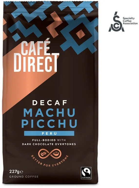 Káva Cafédirect Machu Picchu SCA 82 mletá káva bez kofeínu 227g