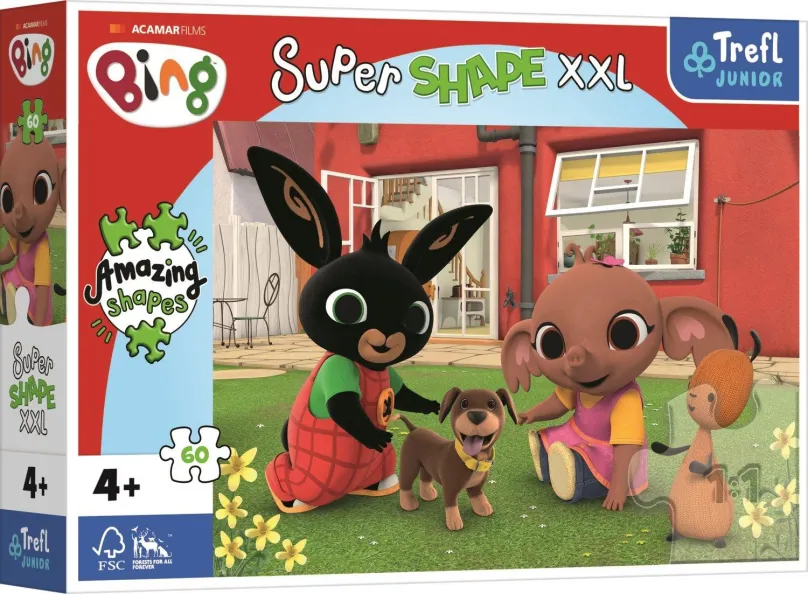 Puzzle Trefl Puzzle Super Shape XXL Zajačik Bing: Hra so psíkom 60 dielikov