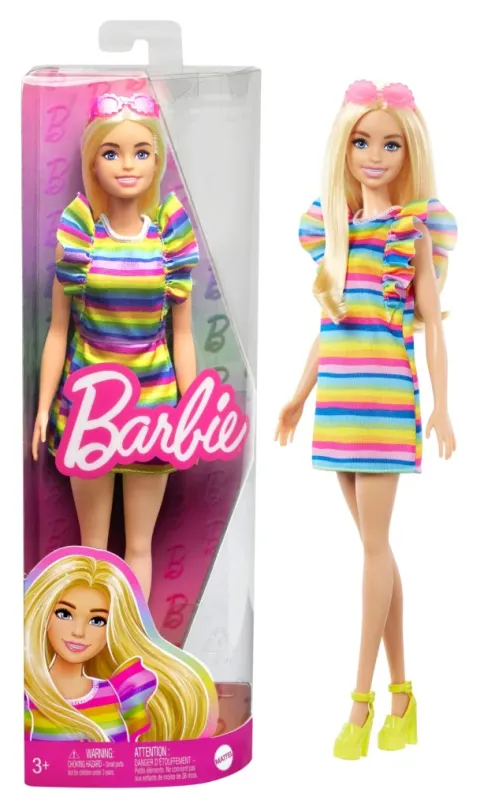 Mattel Barbie Modelka prúžkované šaty s volánmi, HPF73