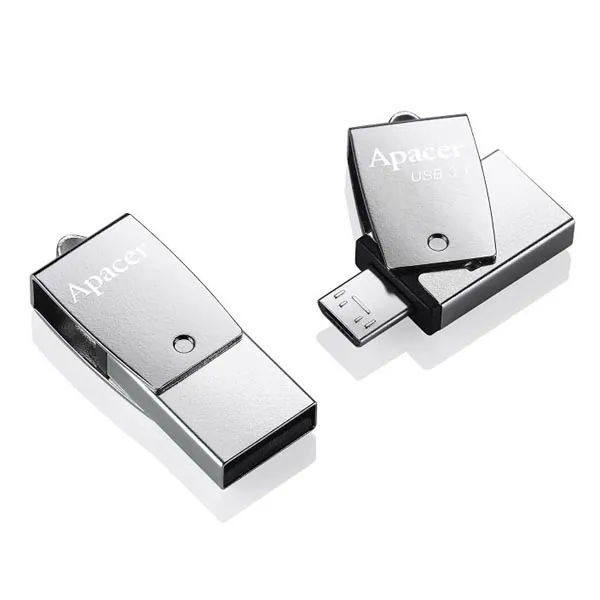 Apacer USB flash disk OTG, USB 3.0, 64GB, AH750, strieborný, AP64GAH750S-1, USB A/USB Micro B, s otočným krytom