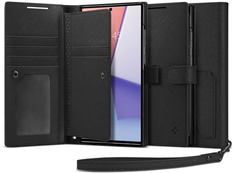 Kryt na mobil Spigen Wallet S Plus Black Samsung Galaxy S23 Ultra, pre Samsung Galaxy S23