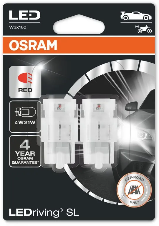 LED autožiarovka OSRAM LEDriving SL W21W Červená 12V dva kusy v balení