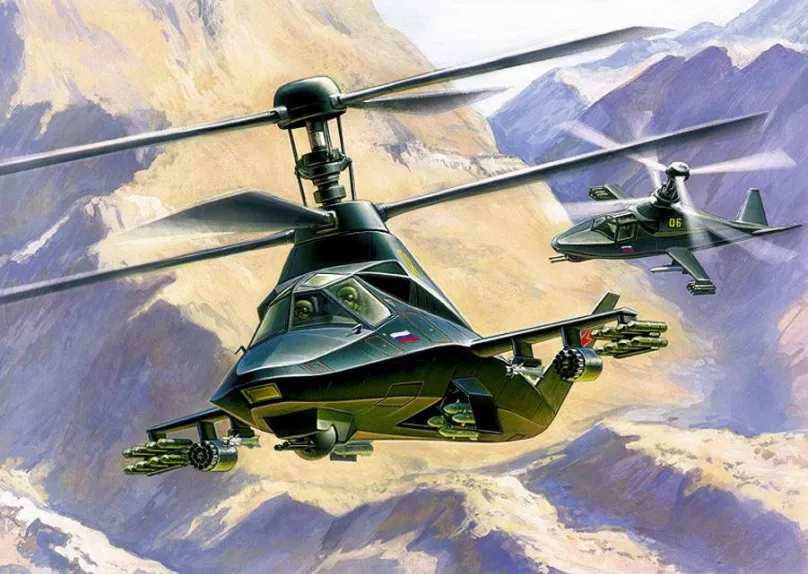 Model vrtuľníka Model Kit vrtuľník 7232 - Kamov KA-58 "Black Ghost"