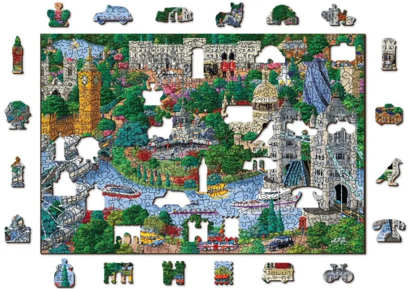 Puzzle Woden City Drevené puzzle Londýnske pamiatky 2v1, 505 dielikov eko