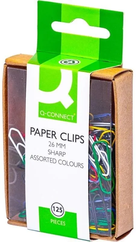 Kancelárske sponky Q-CONNECT 26 mm špicaté, mix farieb - balenie 125 ks