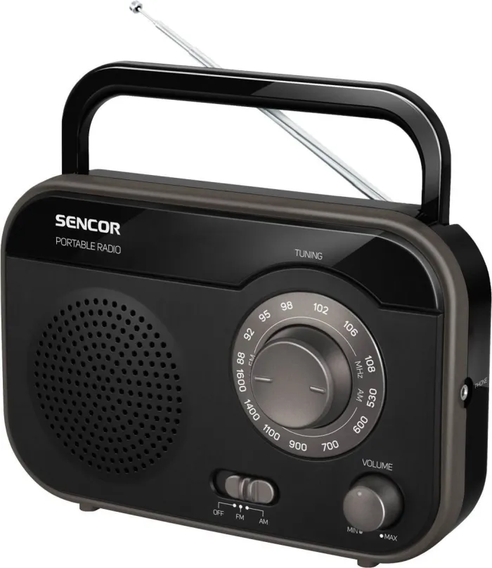 Rádio Sencor SRD 210 B, klasické, prenosné, AM a FM tuner, výkon 1 W, výstup 3,5 mm Jack,