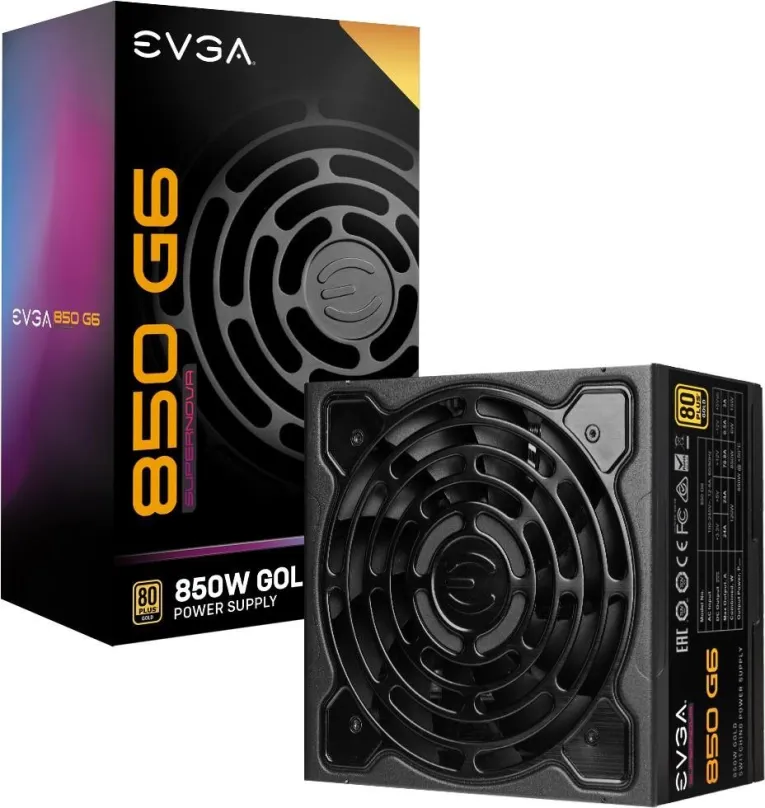 Počítačový zdroj EVGA SuperNOVA 850 G6, 850 W, ATX, 80 PLUS Gold, účinnosť 92%, 6 ks PCIe