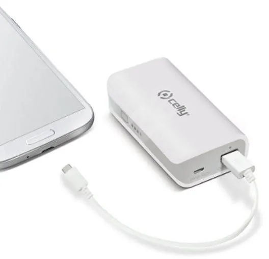 PowerBank CELLY s USB výstupom, microUSB káblom a LED svietidlom, 4000 mAh, 1A, biela