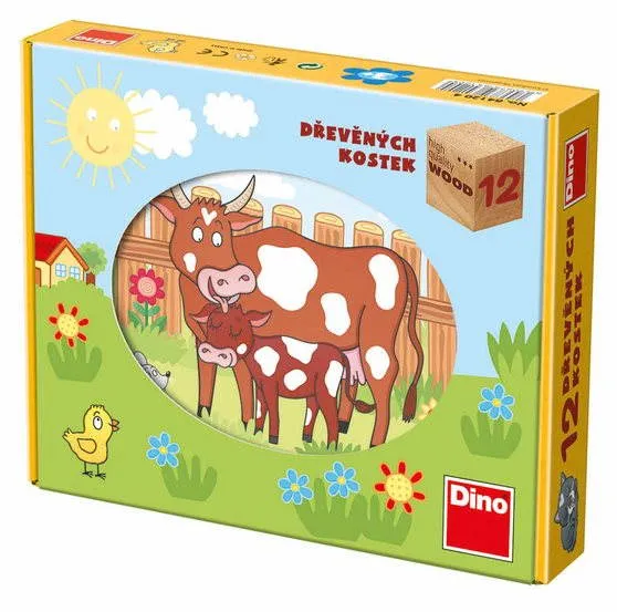 Obrázkové kocky Dino drevené kocky kubus - Domáce zvieratká