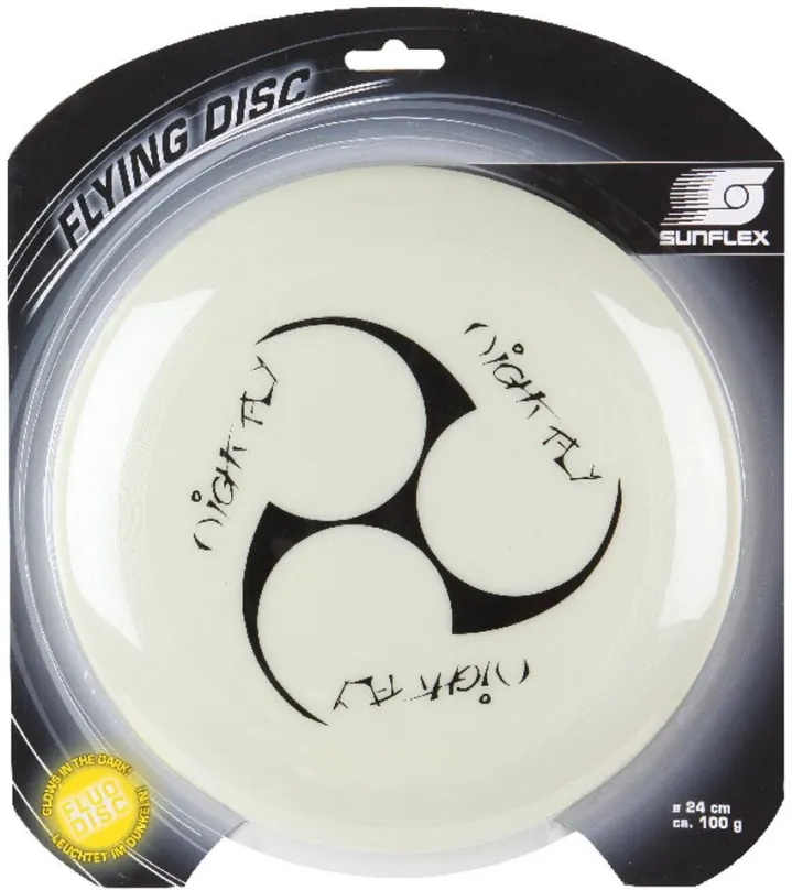 Frisbee Sunflex NIGHT FLY, rekreačné, tvar je kruh, biela farba, s priemerom 25 cm a hmotn