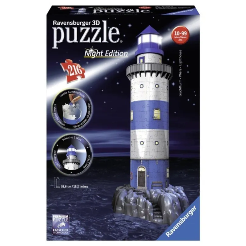 Ravensburger 12577 Puzzle 3D Maják v príboji, Nočná Edícia, 216d.