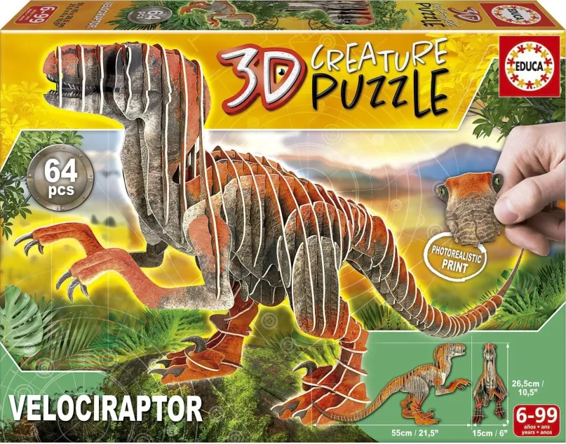 3D puzzle EDUCA 3D puzzle Velociraptor 64 dielikov