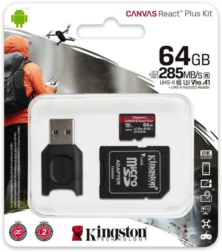 Pamäťová karta Kingston MicroSDXC Canvas React Plus + SD adaptér a čítačka kariet