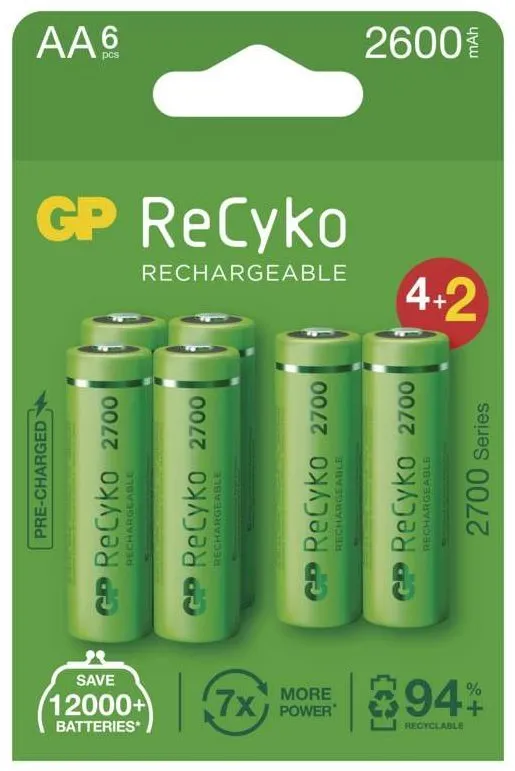 Nabíjacie batérie GP ReCyko 2700 AA (HR6), 6 ks
