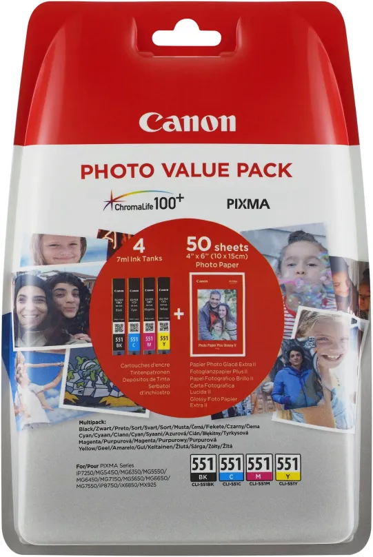 Cartridge Canon CLI-551 Multipack + fotopapier PP-201
