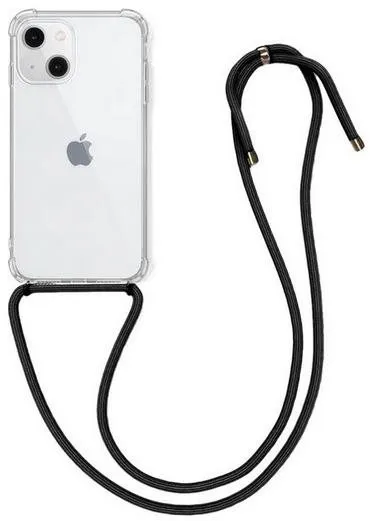 Kryt na mobil TopQ iPhone 13 mini silikón s čiernou šnúrkou priehľadný 67293