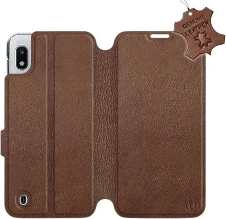 Kryt na mobil Flip púzdro na mobil Samsung Galaxy A10 - Hnedé - kožené - Brown Leather