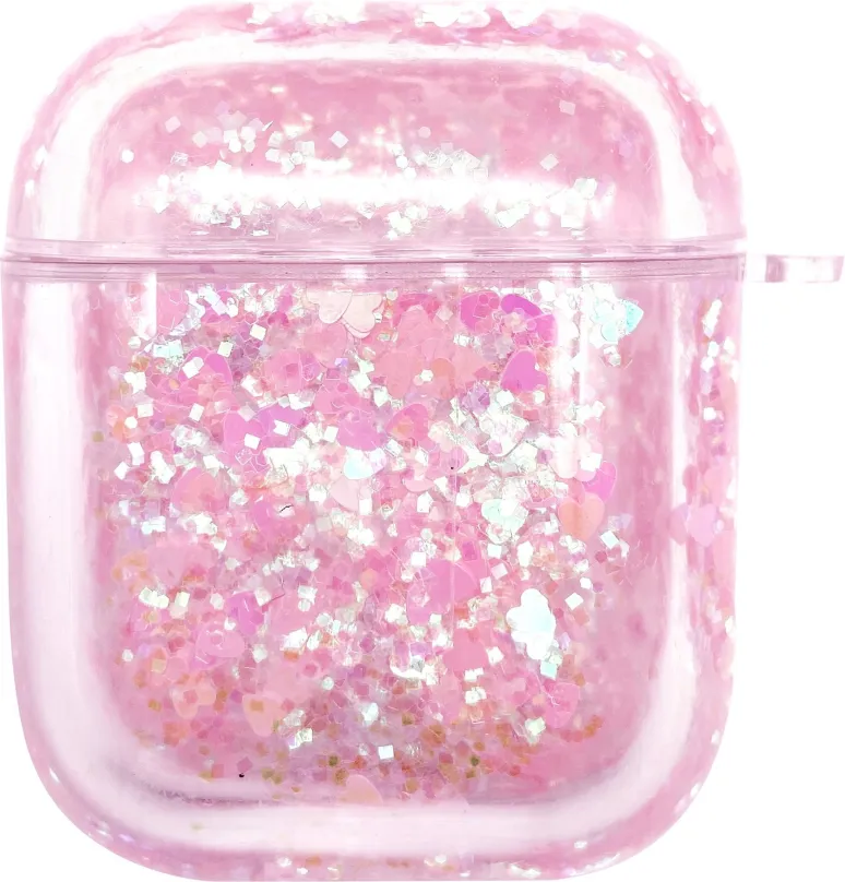 Puzdro na slúchadlá iWill PC Protective Liquid Floating Glitter Apple Airpods Case Heart Pink