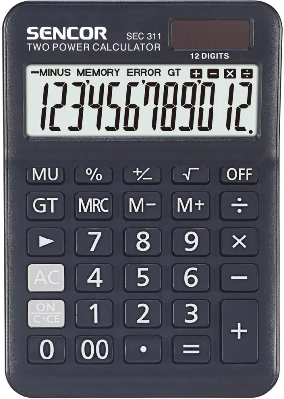 Kalkulačka SENCOR SEC 311, stolné, solárne aj batériové napájanie, 12miestny 1riadkový dis