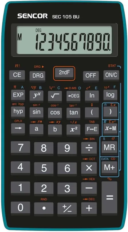 Kalkulačka SENCOR SEC 105 BU, vedecká k maturite, batériové napájanie, 10miestny LCD displ