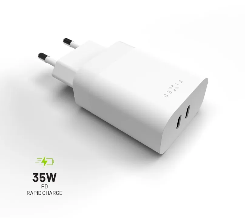 Nabíjačka do siete FIXED PD Rapid Charge s 2x USB-C výstupom a podporou Power Delivery 3.0 35W biela