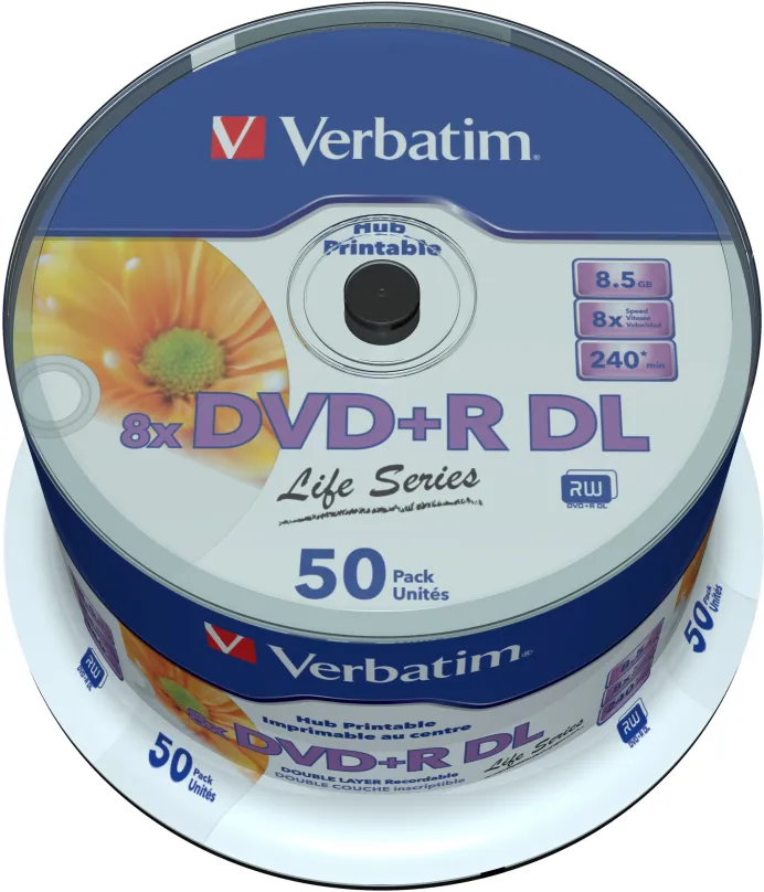 Médiá VERBATIM DVD+R DL 8,5 GB, 8x, printable, inverse stack, spindle 50 ks