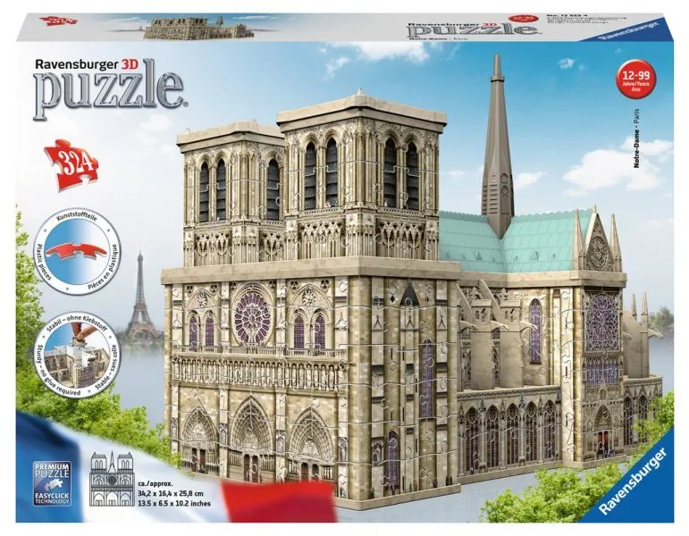3D puzzle Ravensburger 3D 125234 Notre Dame, 324 dielikov v balení, téma budovy, vhodné od