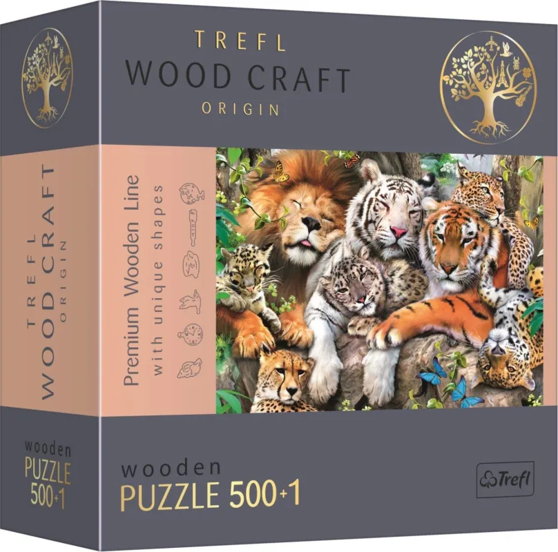 Puzzle Trefl Wood Craft Origin puzzle Divoké mačky v džungli 501 dielikov