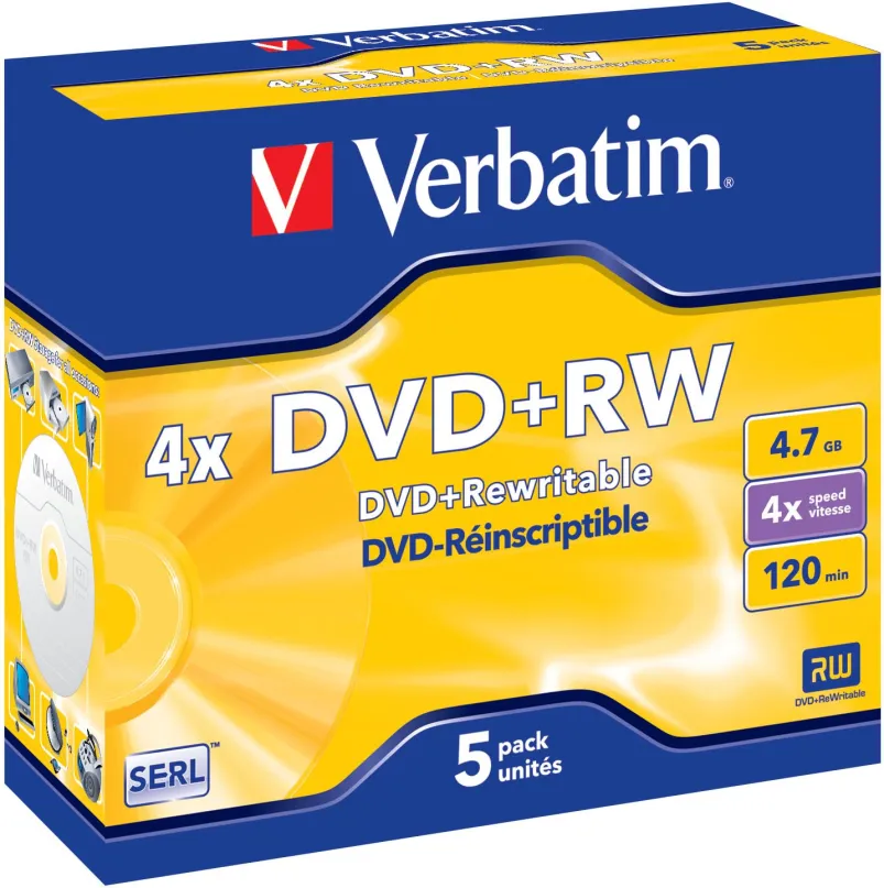 Médiá VERBATIM DVD+RW SERL 4,7 GB, 4x, šperk case 5 ks