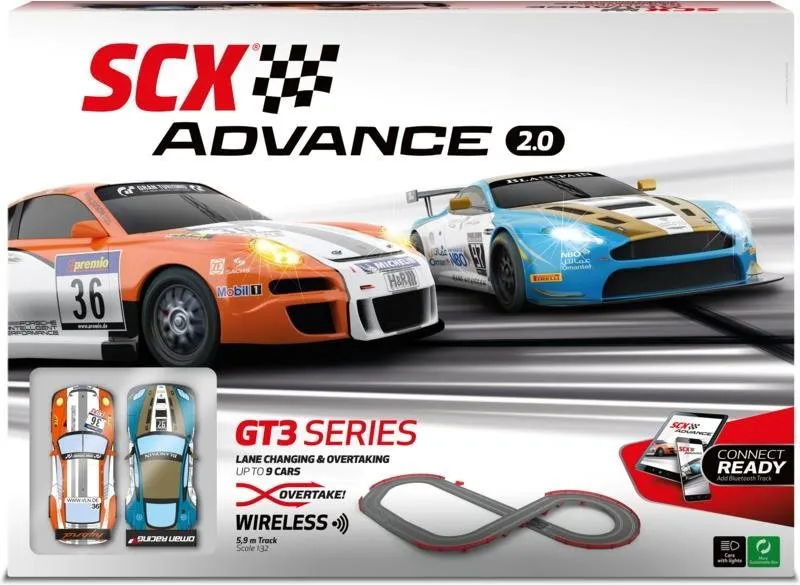 Autodráha SCX Advance GT3 Series, svietiaca, elektrická a skladacia, dĺžka trate 590 cm, 2