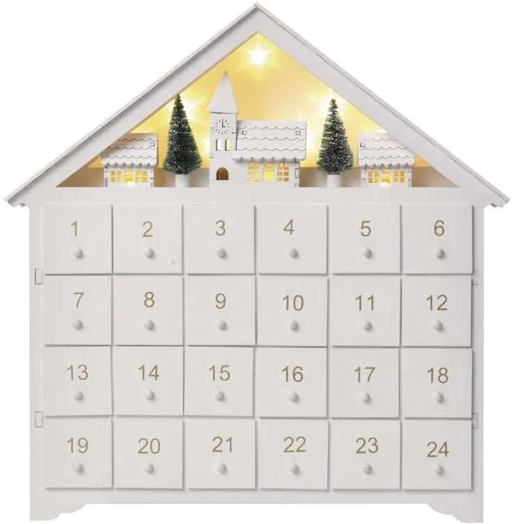 Adventný kalendár EMOS LED adventný kalendár drevený, 35x33 cm, 2x AA, vnútorná, teplá biela, časovač