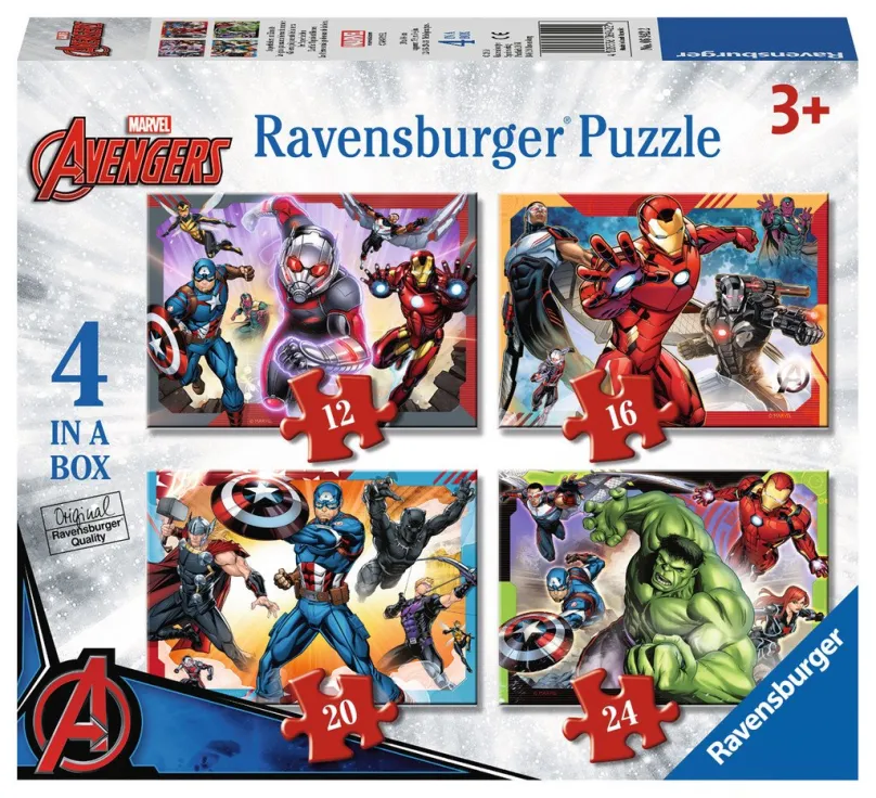 RAVENSBURGER Puzzle Avengers: Najmocnejší hrdinovia krajiny 4v1 (12,16,20,24 dielikov)