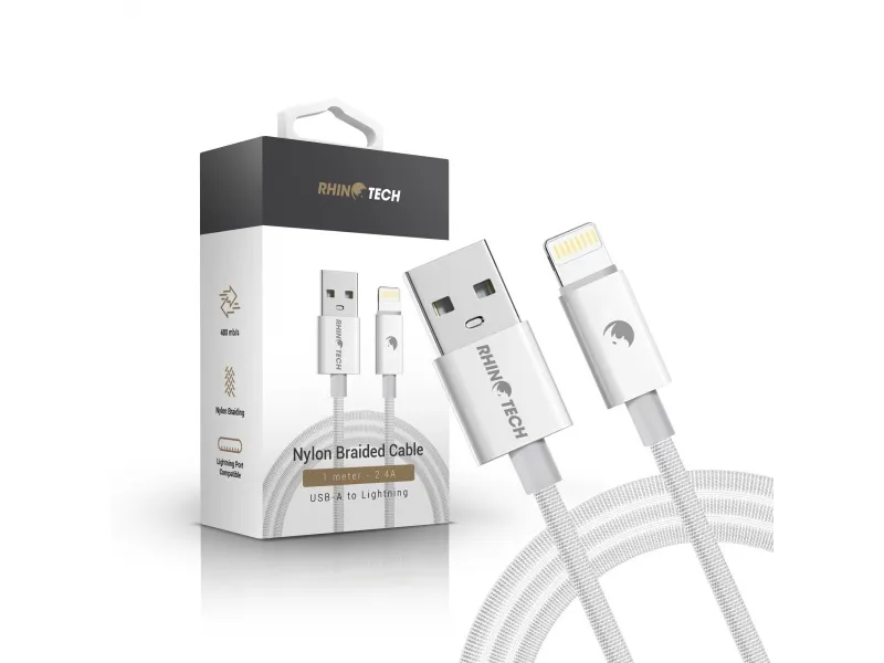 RhinoTech kábel s nylonovým opletom USB-A na Lightning 2,4A 1M biela