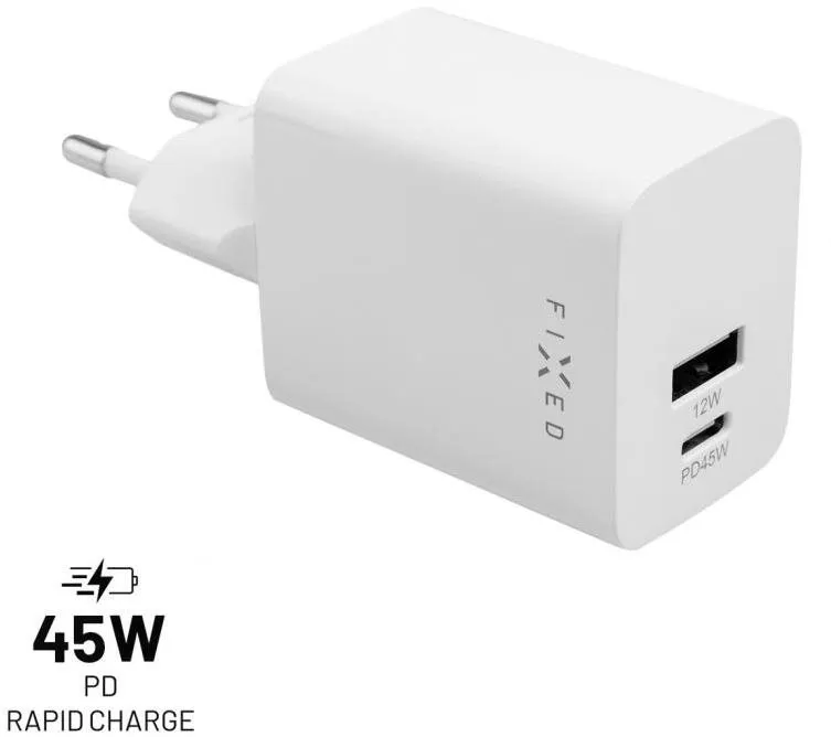 Nabíjačka do siete FIXED PD Rapid Charge Mini s USB-C a USB výstupom 45W biela