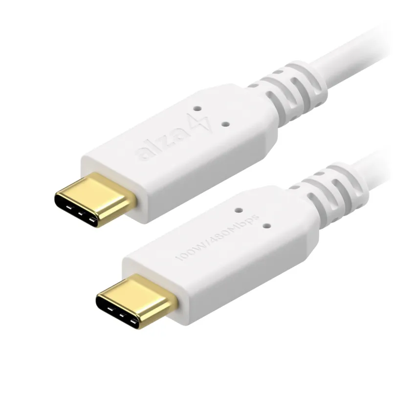 Dátový kábel AlzaPower Core USB-C/USB-C 2.0, 5A, 100W, 1m biely