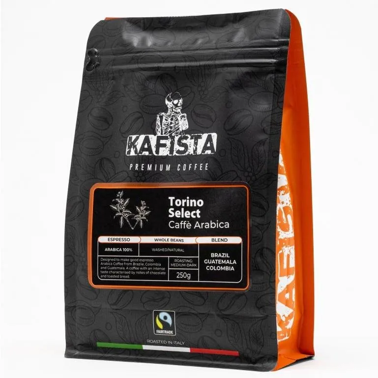 Káva Kafista "Torino Select" - Zrnková káva, 100% Arabica Espresso Káva, Pražená v Taliansku 250 g