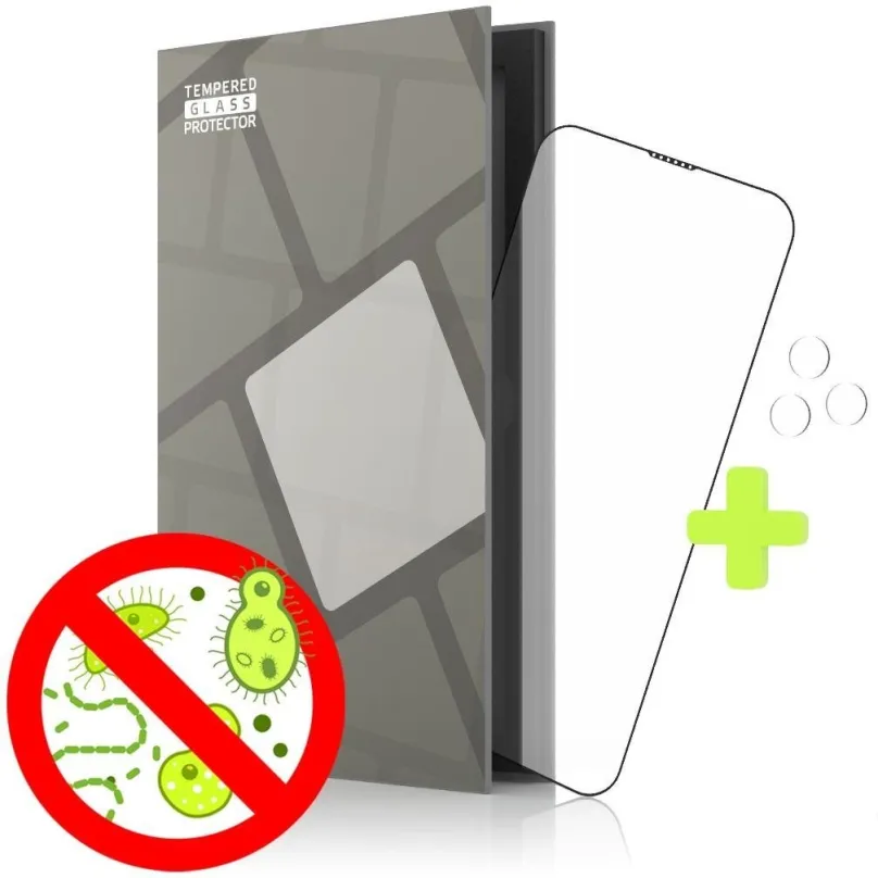 Ochranné sklo Tempered Glass Protector antibakteriálne pre iPhone 13 Pro / iPhone 13, čierne + sklo na kameru (Case