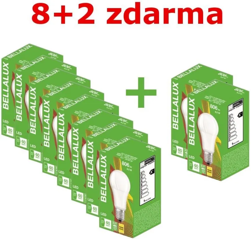 LED žiarovka Bellalux ECO CL A 8,5 W FR 60 827 non-dim E27 806lm 2700K (Kartón 8 ks + 2 ks zadarmo)