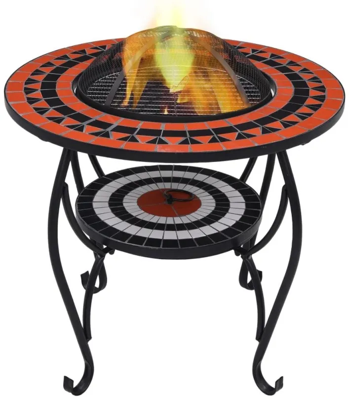 Ohnisko Mozaikový stolík s ohniskom terakotovo-biely 68 cm keramika