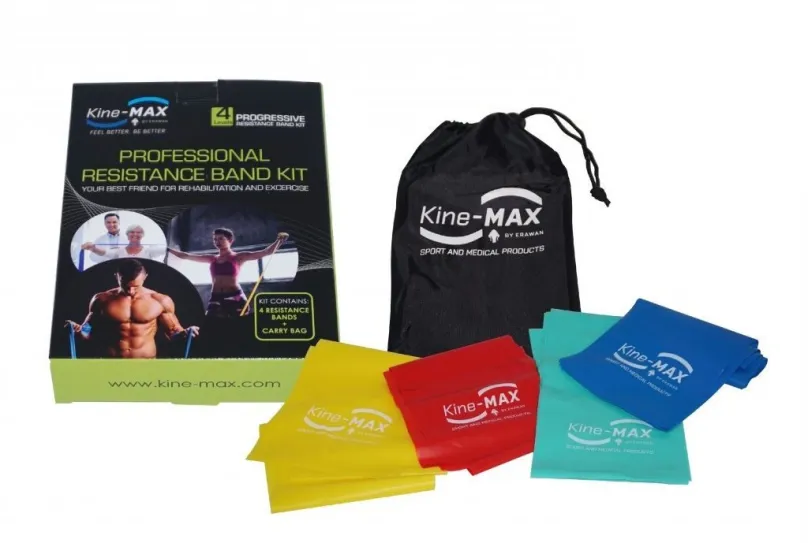 Súprava gúm na cvičenie Kine-MAX Pro-Resistance Band Kit – Set posilňovacích gúm – Level 1-4