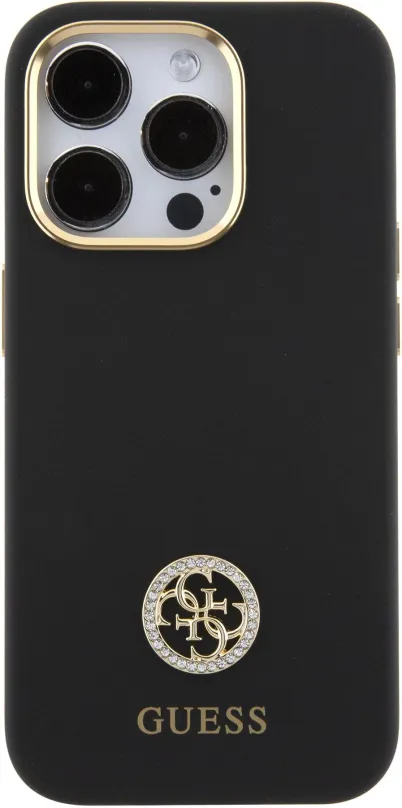 Kryt na mobil Guess Liquid Silicone 4G Strass Metal Logo Zadný Kryt pre iPhone 15 Pro Max Black