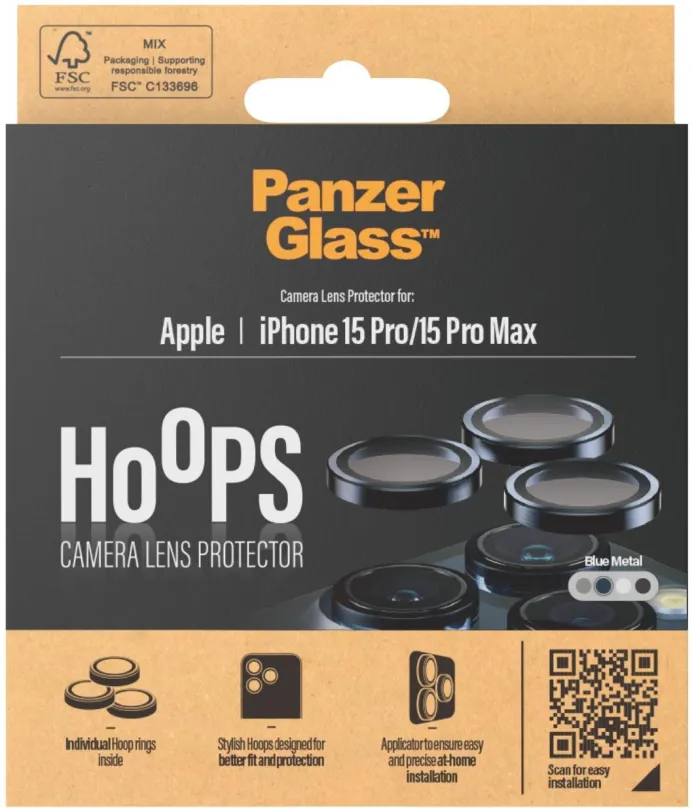 Ochranné sklo PanzerGlass HoOps Apple iPhone 15 Pro/15 Pro Max - ochranné krúžky pre šošovky fotoaparátu - modrý hl