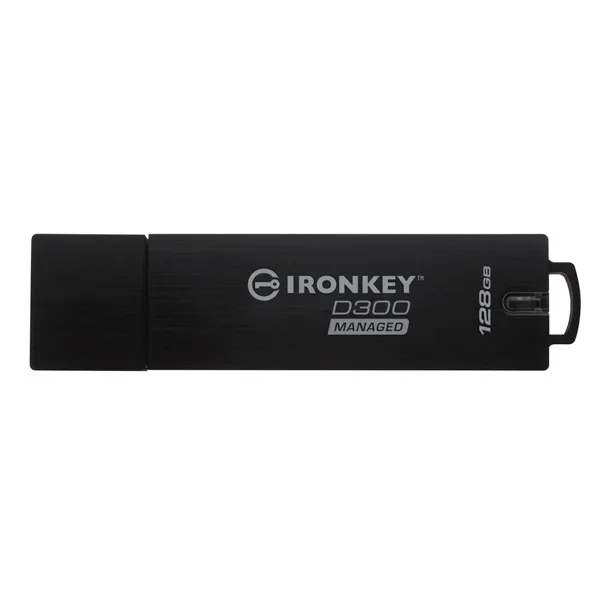 Kingston USB flash disk, USB 3.0, 128GB, IronKey Managed D300SM, čierny, IKD300S/128GB, USB A, šifrovanie XTS-AES 256-bit, FIPS 140-